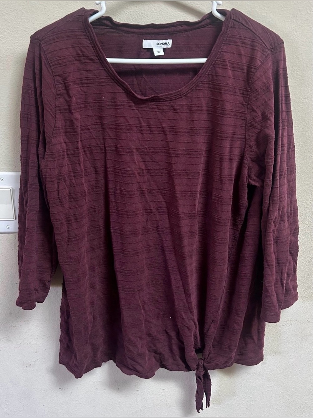 Sonoma Maroon Long Sleeve Knot-Front Top